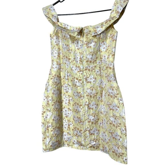 Lulus Favorite Song‎ Yellow Floral Jacquard Off-The Shoulder Mini Dress S NWT - Picture 8 of 12
